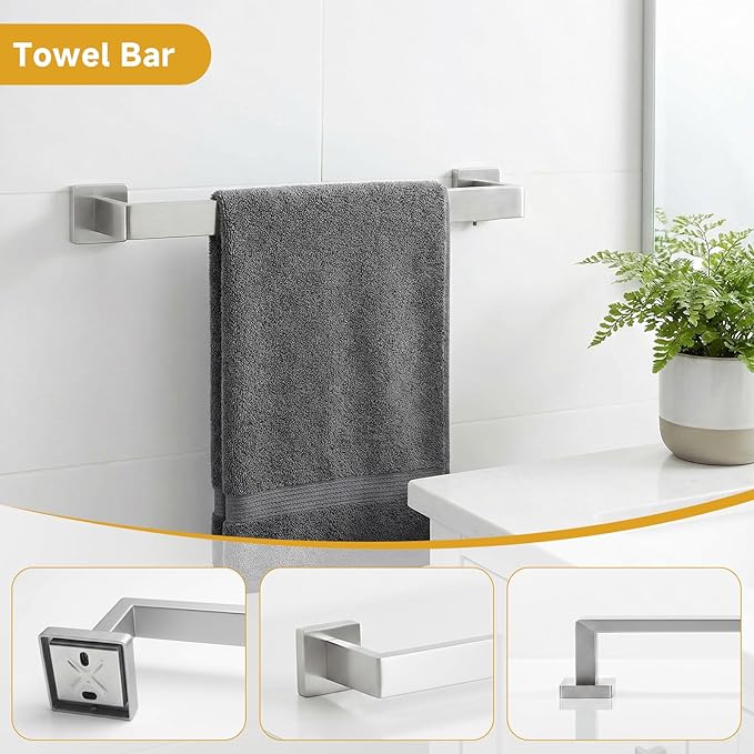 5 Piece Bathroom Towel Bar Set - SUS304 Stainless Steel Brushed Nickel Bath Towel Holder, 16 Inch Towel Racks for Bathroom Wall Mounted, Bathroom Hardware Accessories Set