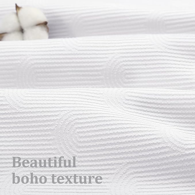 White Shower Curtain Boho Cotton Texture Mid Century Minimalist Arch Shower Curtain for Bathroom,72" W X 72" L
