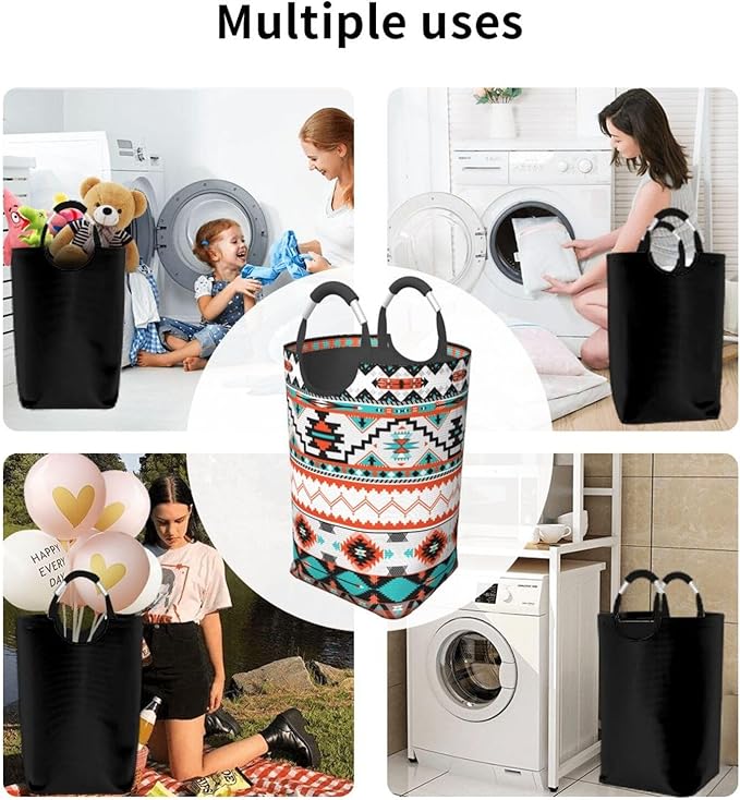 Ethnic Aztec Print Laundry Basket Southwest Laundry Hamper Orange Collapsible Baskets with Handle Dirty Clothes Hamper Bag for Dorm Family Bathroom Decor Storage 50L