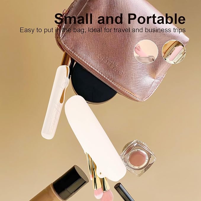 Silicone Travel Makeup Brush holder, Half-open Snap Design, Portable and Eco-Friendly Beauty Makeup Organizer (Cream white)