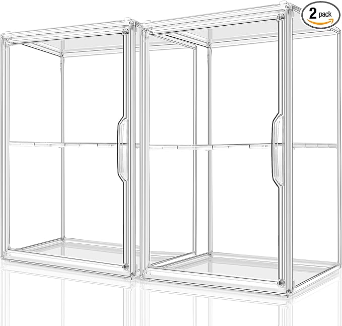 2Pack Makeup Organizer Storage, Large Capactiy Acrylic Bathroom Organizer, Clear Cosmetics Organizer Bins with Division Board for Vanity, Skincare, Countertop Storage and Display Case