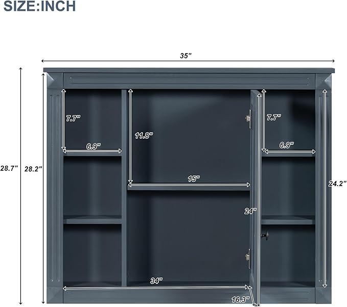Merax Medicine Cabinet with Mirror, Wall Mount Bathroom Cabinet 35" x 28" Over Toilet Storage Cabinet Organizer with Door and Open Shelves, Mirrored Bathroom Wall Cabinet