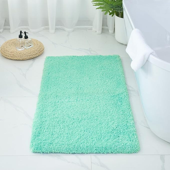 Bathroom Rugs Non Slip Washable 48x24, Ultra Thick Soft Microfiber Absorbent Bath Mats, High Density Foam Latex Non Slip Backing Bath Rugs, Fluffy Floor Carpet for Tub&Shower, SpaBlue