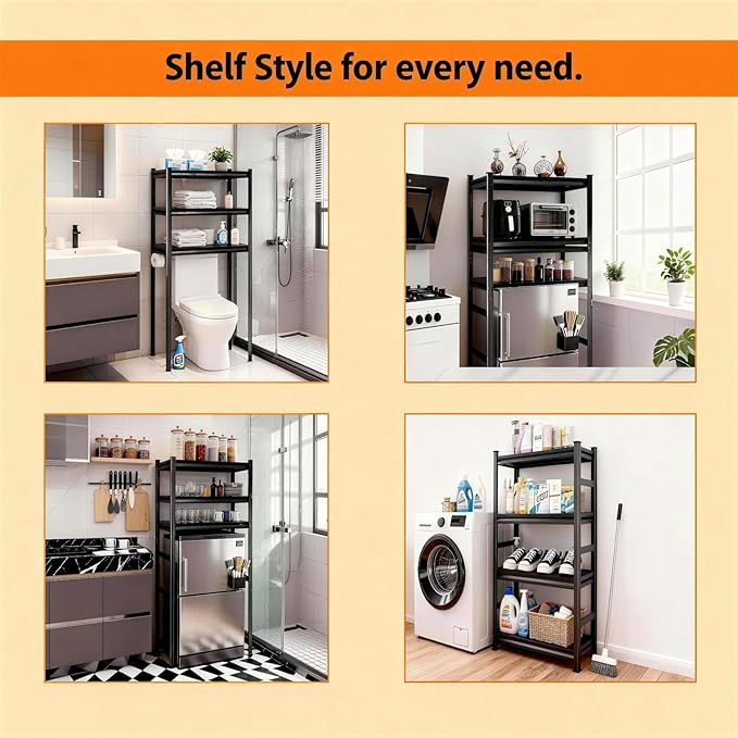 Over Toilet Storage Shelves, 5 Tier Adjustable Steel Shelf, Freestanding Metal Bathroom Space Saver, Waterproof&Rustproof Oraganizer with Reinforced Columns, Ideal for Laundry Bathroom,24W*14D*54H