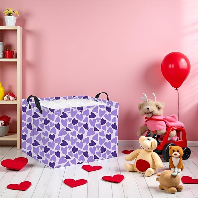 Rectangular Valentines Basket for Women Girls Storage Bin Organizer Box Shelf Room Decor(Double Purple Heart)