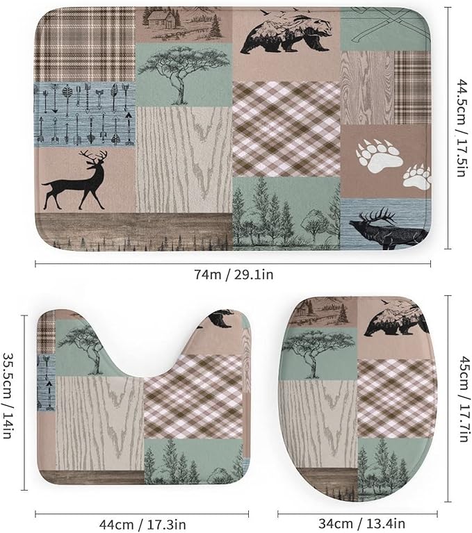 Rustic Cabin Lodge Bear Shower Curtain Sets with Rugs 4 Piece Accessories Bathroom Curtains Shower Set Include Shower Curtain Non-Slip Rug Toilet Lid Cover Bath Mat One Size