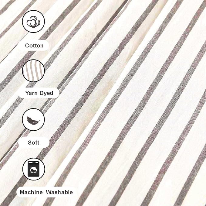 Farmhouse Taupe Shower Curtain,Taupe and Brown Stripe,Button Curtain,Cotton Blend and Cotton Woven Fabric,Rustic Charm Country Chic Style,72x72 in