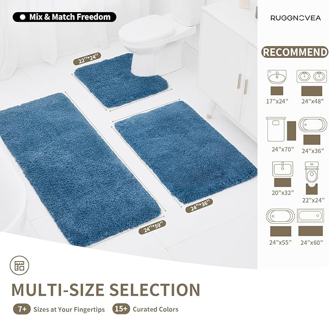 White Toilet Rugs U Shaped Washable, 24x22 Contour Bath Rugs for Toilet, Luxury Ultra Soft Microfiber U-Shaped Toilet Rug, Non Slip Absorbent Machine Washable Bathroom Mat for Toilet, Blue