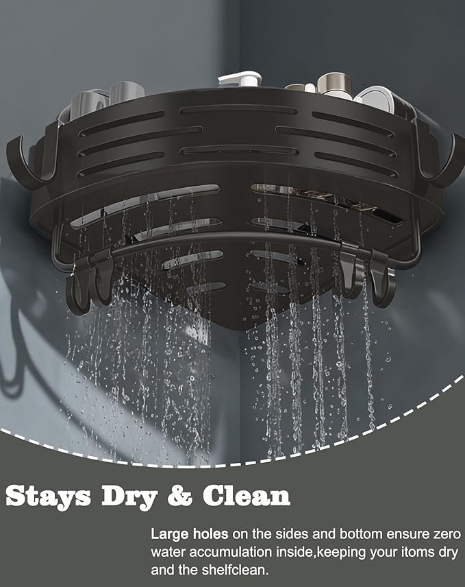 LOOCH 3 Pack Plastic Corner Shower Caddy with Twist-Lock Suction Cups & a Pre-Applied Adhesive Layer, The No-Drill Shower Organizer with Towel Bar & Drain Holes for Bathroom Storage & Decor（Grey）