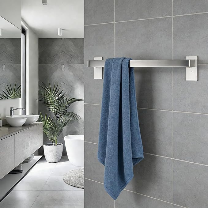 Bathroom Towel Bar Self Adhesive, No Drilling Towel Rack Easy to Install, Hand Towel Holder Made of Premium Stainless Steel Sticky on Hand Towel Hanger for Kitchen, Toilet.(16IN, Brushed)