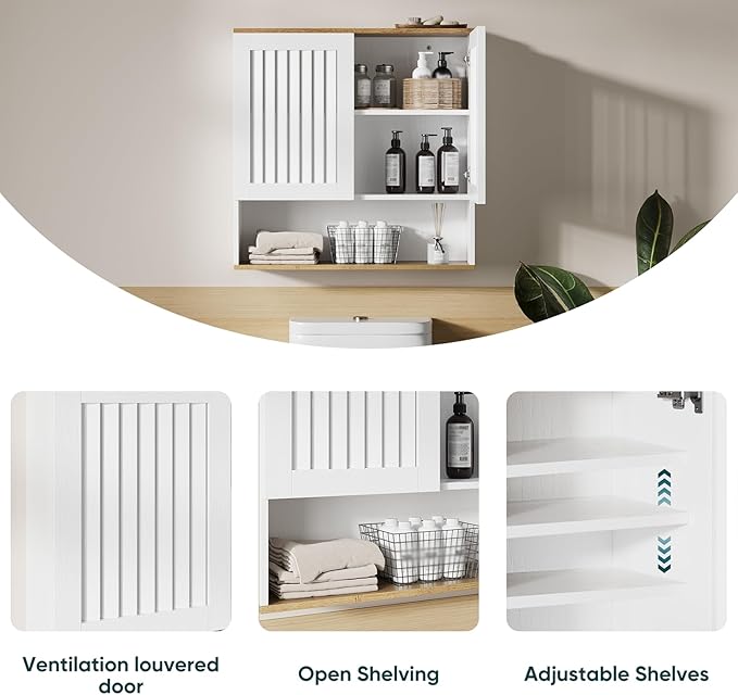Kiasthome Bathroom Wall Cabinet, Medicine Cabinet with Louvered Doors & Adjustable Shelf, Over The Toilet Storage Cabinet for Laundry Room & Kitchen & Living Room