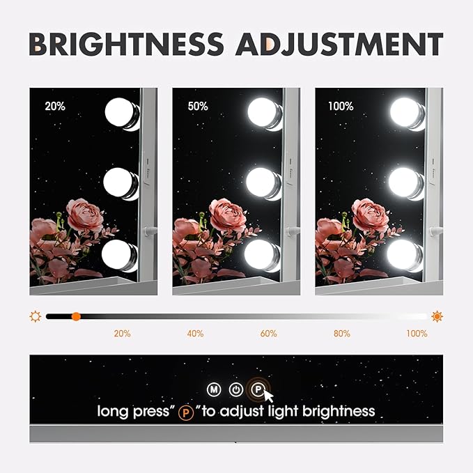 Hasipu 24" x20” Hollywood Vanity Mirror with Lights - Makeup Mirror with 17 Dimmable LED Bulbs, 10X Magnification, Touch Control, USB & Type-C Charging Port (Square White)