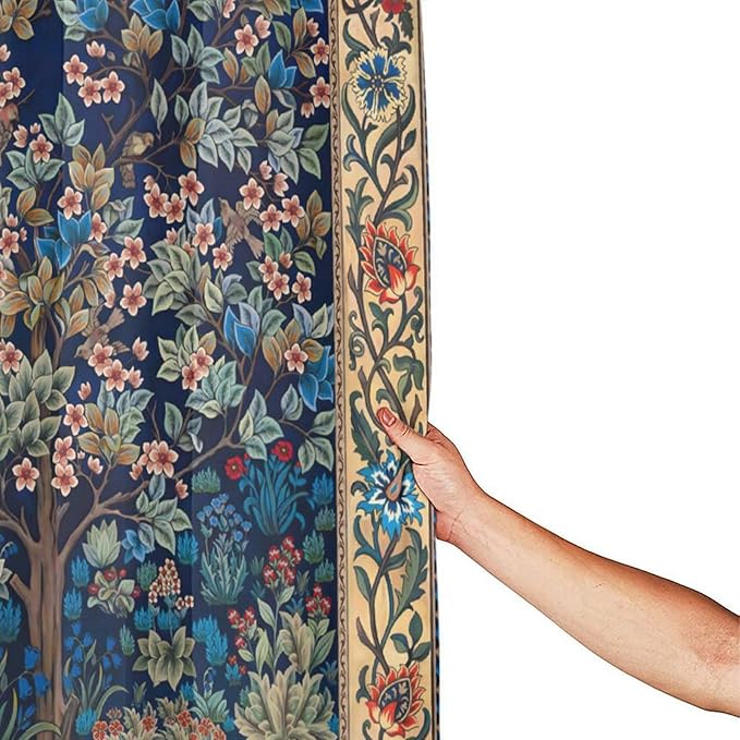 Boho Shower Curtains William Morris Art Retro Design Flower Trees Pattern Printed Shower Curtains 72""×84"" Inch, Style