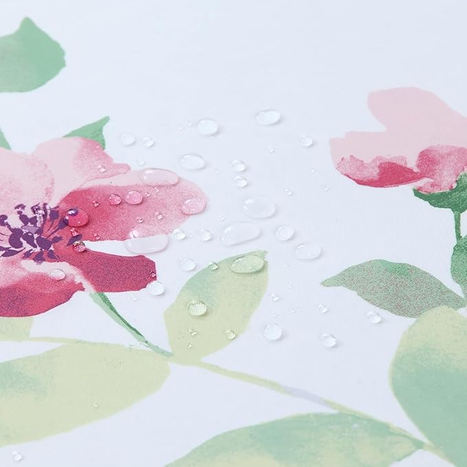 Long Fabric Floral Shower Curtain, Green Pink Purple Blue Watercolor Flower Shower Curtains for Bathroom, Waterproof Bathroom Curtains, 72" W x 78" H