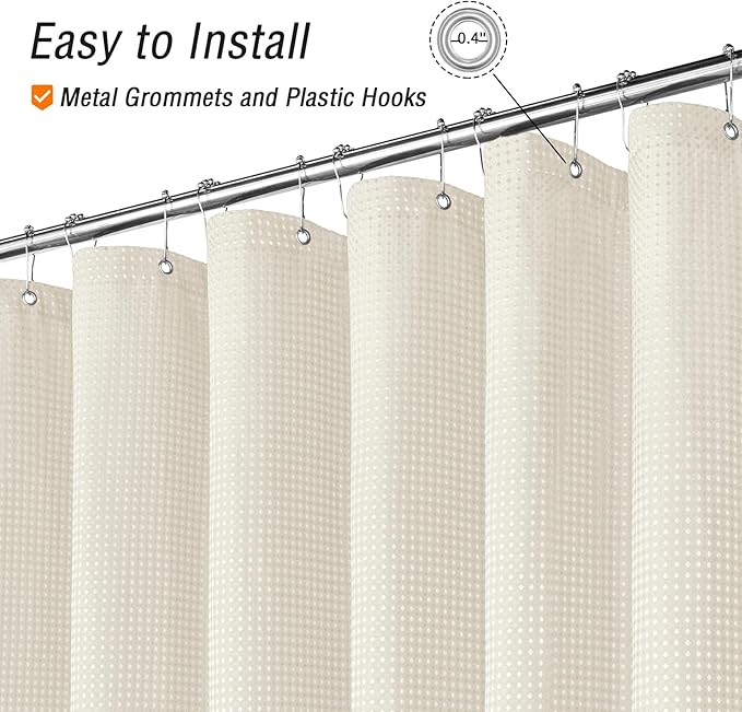 Gibelle Extra Long Shower Curtain 72 x 84, Tall Waffle Weave Textured Fabric Shower Curtain for Bathroom, Water Repellent, Machine Washable, Ivory