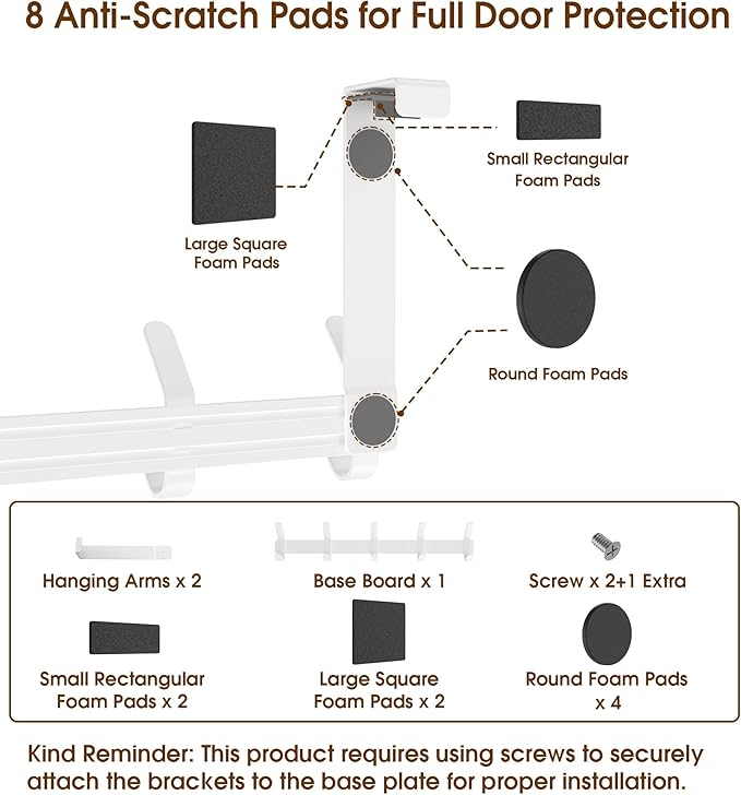 Over The Door Hooks Hanger with 7" Arms for Hanging Heavy Coats, Towel, J7U, Perfectly Fits US Standard 1 3/4-inch Doors, Towel Rack Bathroom Organizer Holder, Rustproof, White
