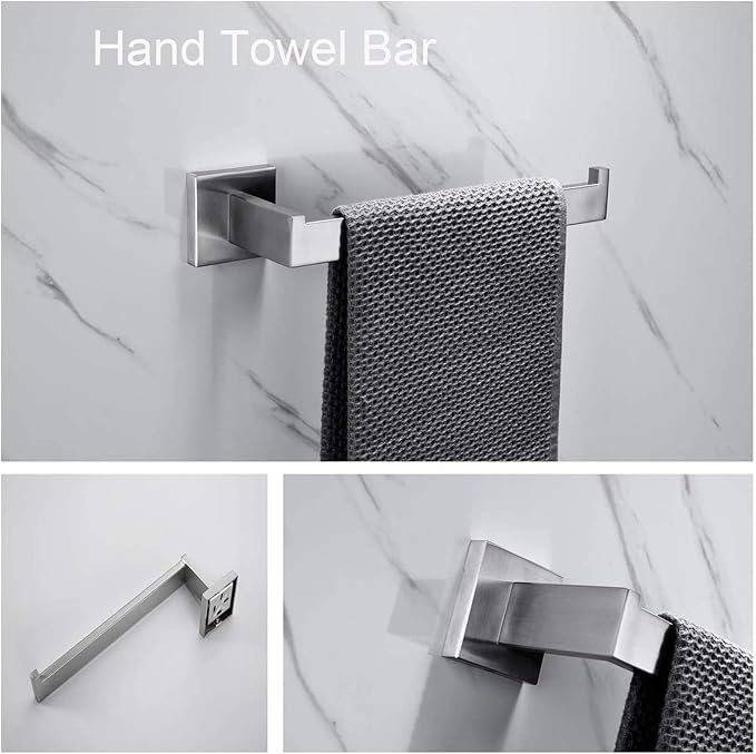 5-Piece Brushed Nickel Bathroom Hardware Accessory Set Including 24inch Towel Bar Toilet Paper Holder Towel Holder Robe Hook Premium SUS 304 Stainless Steel Wall Mounted Square Style,Rustproof