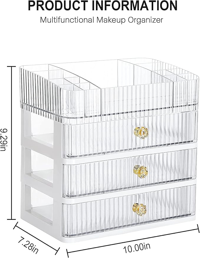 BREIS Acrylic Makeup Organizer,Large Capacity Cosmetics Display Cases with Drawers for Bedroom Vanity Dresser Countertop,Holder Perfume Skincare Lipstick Jewelry Eyeshadow Nail Care, Transparent