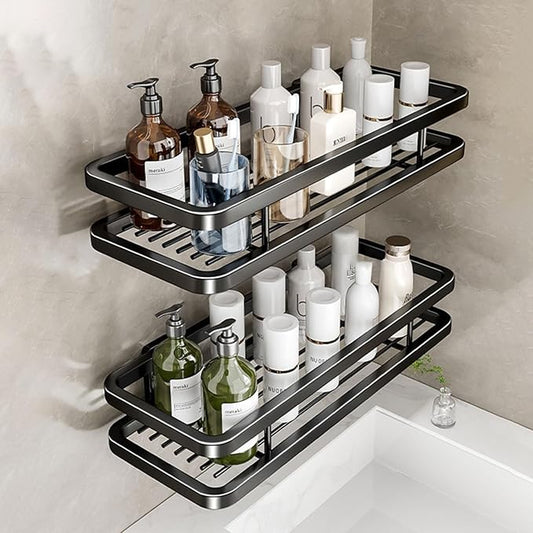 Detachable Carbon Steel Organizer, Large Capacity, Hanging Rustproof Shelf, for Bathroom, Kitchen, Living Room (Color : 9.8inch, Size : Black Double)