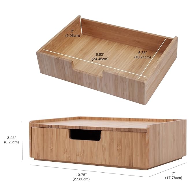 MobileVision Bamboo Makeup Drawer Organizer with 5-Compartment Brush Holder Stand Combo