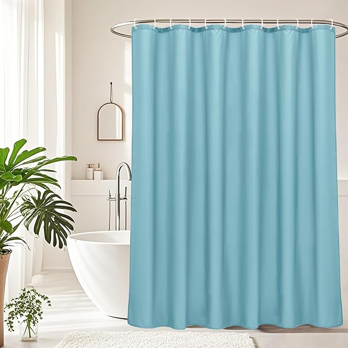 AooHome Standard 72x72 inch Shower Curtain Liner, Soft Polyester Solid Color Shower Curtain with Hooks, Weighted Hem, Water Repellent, Blue