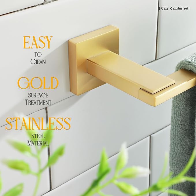 KOKOSIRI Bathroom Towel Bar Wall Mount Hand Towel Holder Hanger for Bathroom Storage and Organization Wall Mount, Brushed Gold Stainless Steel B3006BG