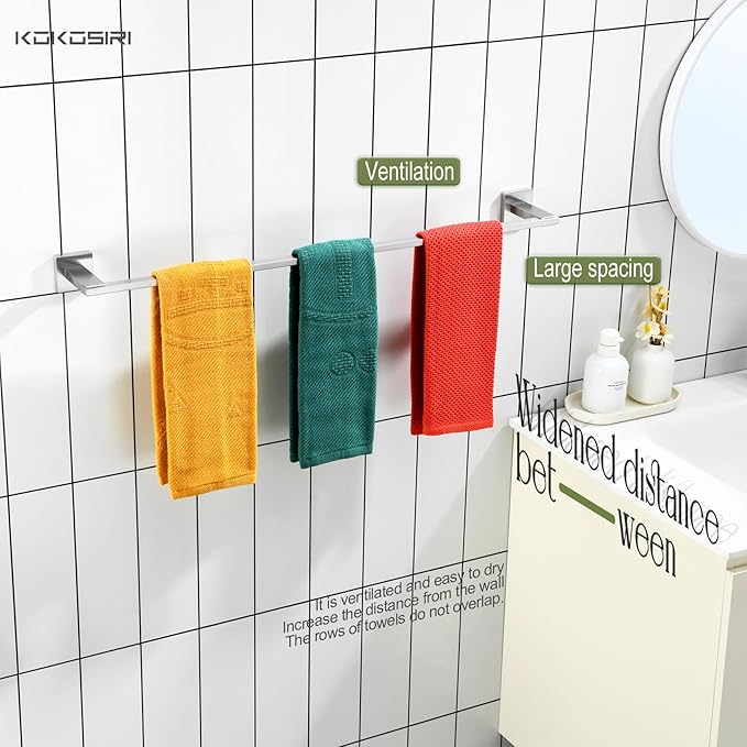 KOKOSIRI 32 Inch Bath Towel Bars Bathroom Towel Racks Towel Holder Towel Rods Kitchen Towel Hanger Bathroom Accessories Stainless Steel Wall Mounted Satin Nickel B4006BR-L32