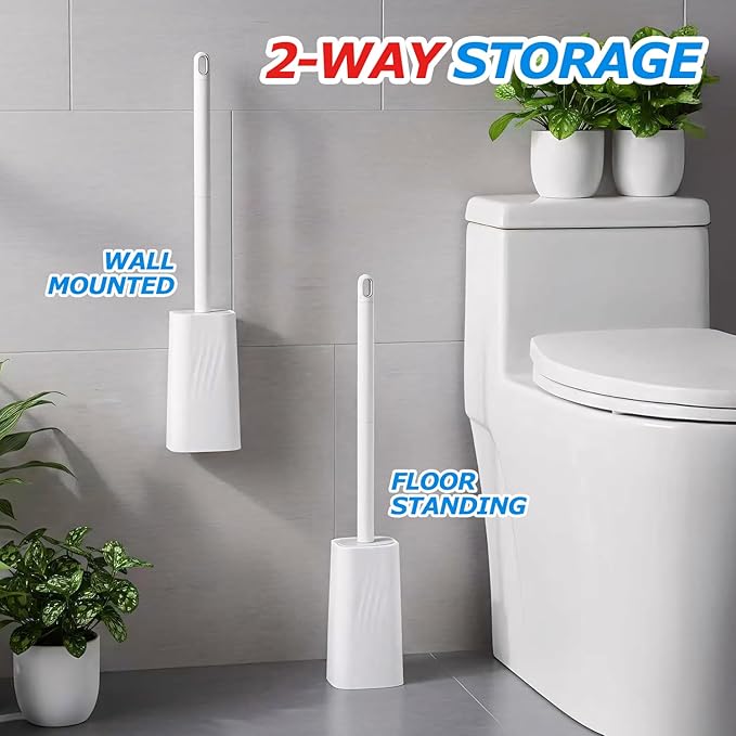 FORASTO Toilet Bowl Brush and Holder Set - Toilet Scrubber Brush,Cleaning Brush,Bathroom Decor,Household Essentials,Cleaning Supplies,White