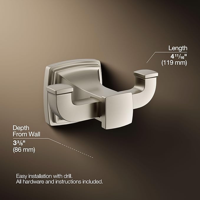 Kohler 27411-BN Riff® Double Robe Hook, Vibrant Brushed Nickel