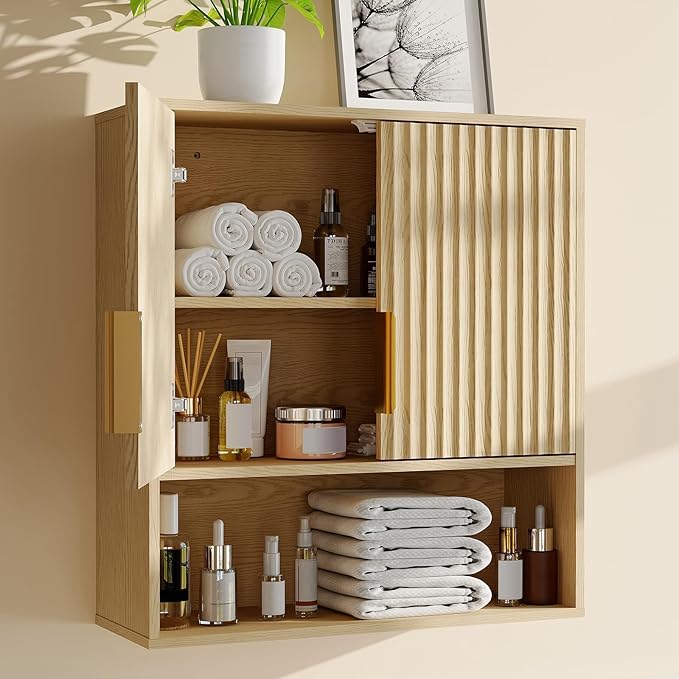 Bathroom Wall Cabinet - Medicine Cabinet with Wave-Patterned & Adjustable Shelf - 25x23x8 Inch Wall Cabinet for Bathroom, Kitchen, Laundry Room, Entryway