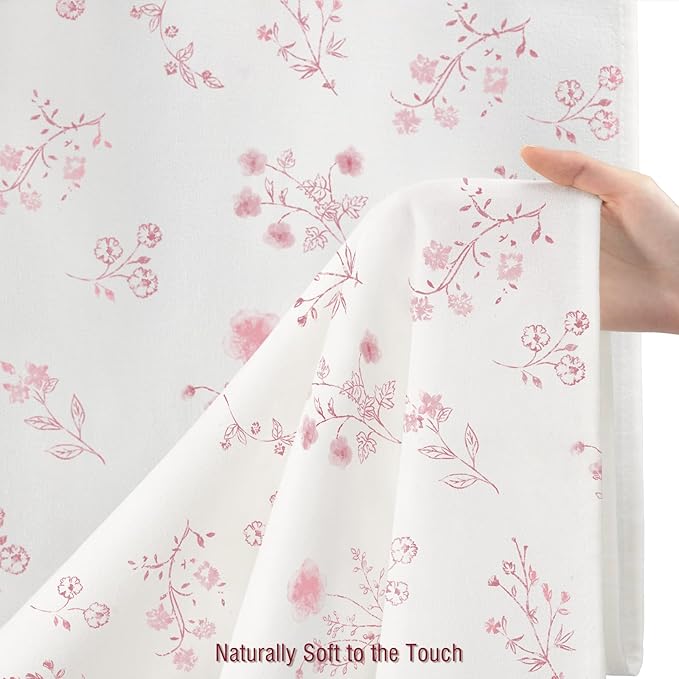 Pink Floral Farmhouse Vintage Cotton Shower Curtain, French Country Shower Curtains for Bathroom, 72Wx72H
