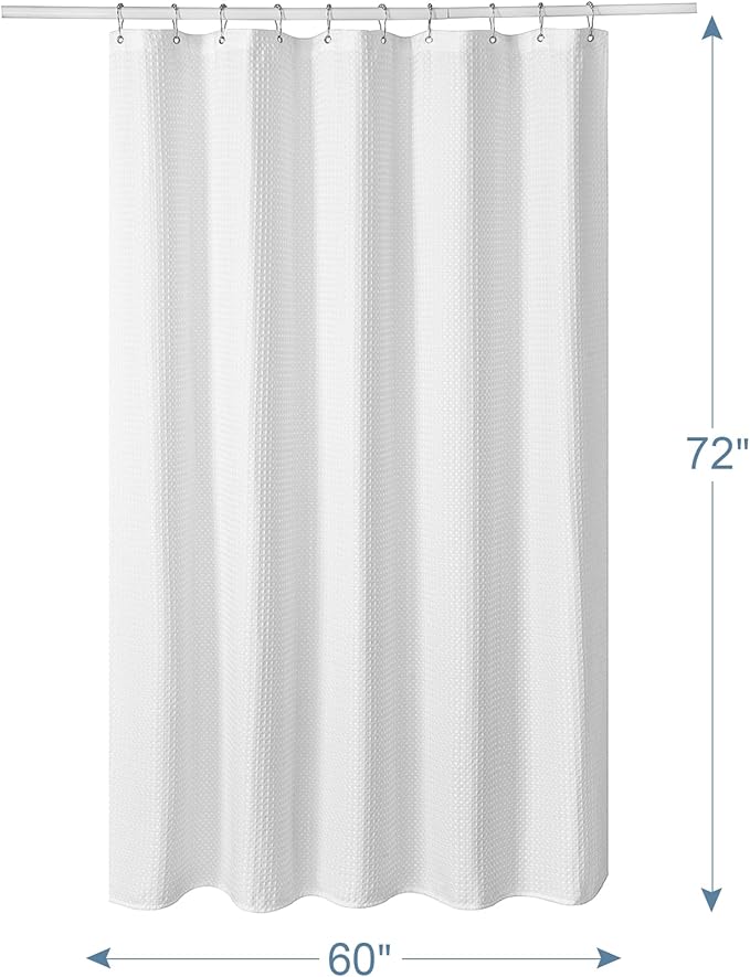 AmazerBath Stall Shower Curtain 60 x 72 Inches, Waffle Shower Curtain White, Fabric Shower Curtains Heavy Duty 240GSM, Hotel Quality Bathroom Shower Curtains