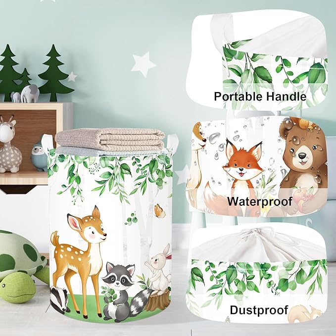 Jungle Animals Laundry Hamper Large Storage Basket Cartoon Wild Zoo Collapsible Parents Organizer Kids Toy Clothes Bins for Bedroom, Bathroom, Bear, 63L