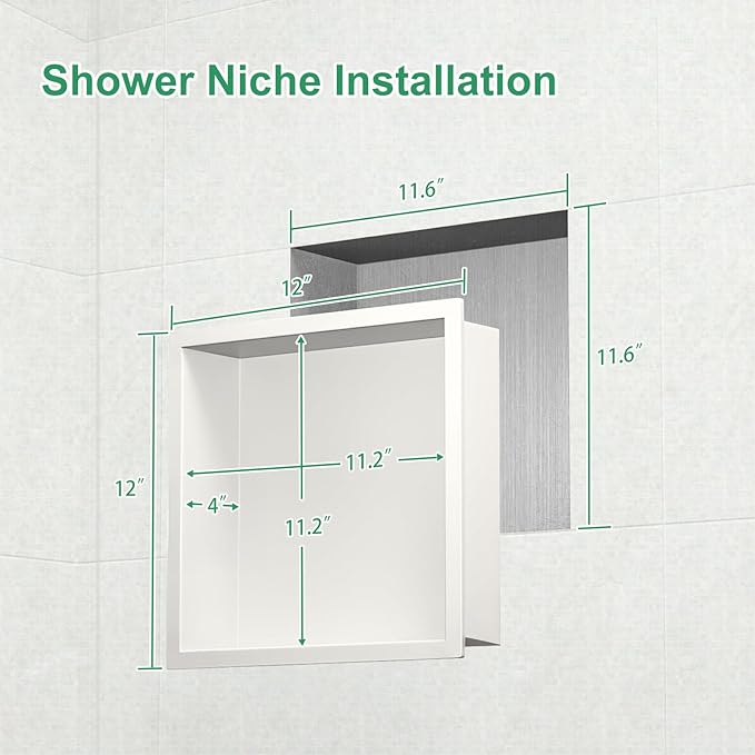 SaniteModar Shower Niche, Stainless Steel Shower Niche No Tile Needed, Recessed for Bathroom Storage (Warm White, 12x12)