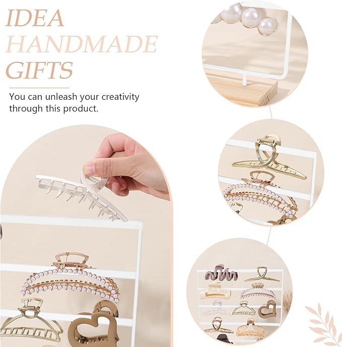 SNOWSTAR Hair Claw Clip Holder Organizer - 5 Tier Iron Rod Hair Clip Holder Storage for Women Girls, Wood Base Desktop Organizer