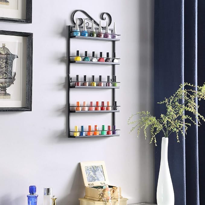 DAZONE Nail Polish Wall Rack Organizer Holds 50 Bottles Nail Polish Shelf Black