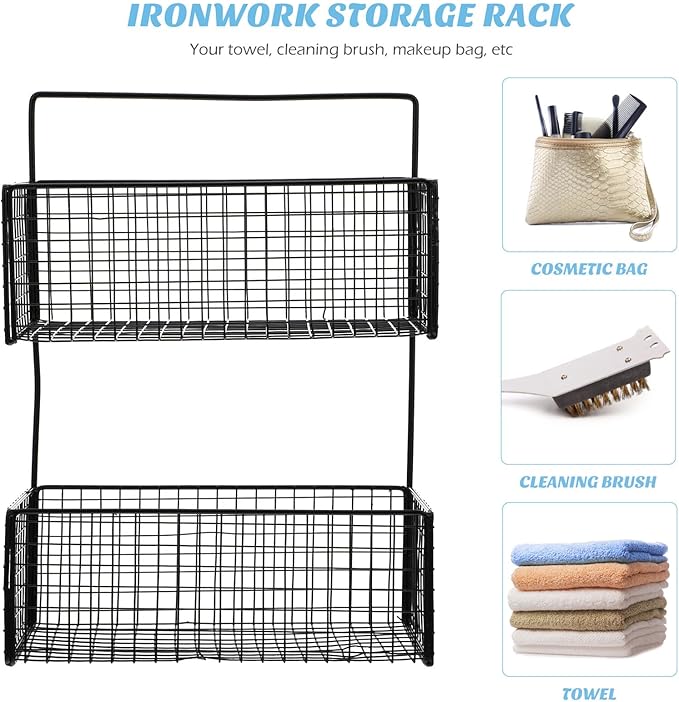 Wall-Mounted Dual Layer Storage Shelf Bathroom Kitchen Organizer Strong Load Capacity Hanging Rack for Wet Environments Convenient Space-Saving Holder