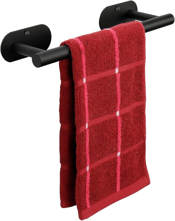 TocTen Self Adhesive Bathroom Towel Bar, Stick Towel Rack for Bathroom, Rustproof Stainless Steel Bath Towel Holder No Damage, Easy to Install Drill Free Towel Rod for Bathroom (Matte Black, 12 Inch)