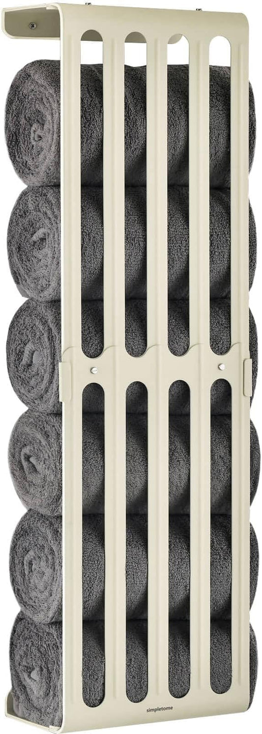 simpletome Towel Storage Rack Adjustable Height Wall Mount Bathroom Shelf Organizer Carbon Steel (Matte Cream)