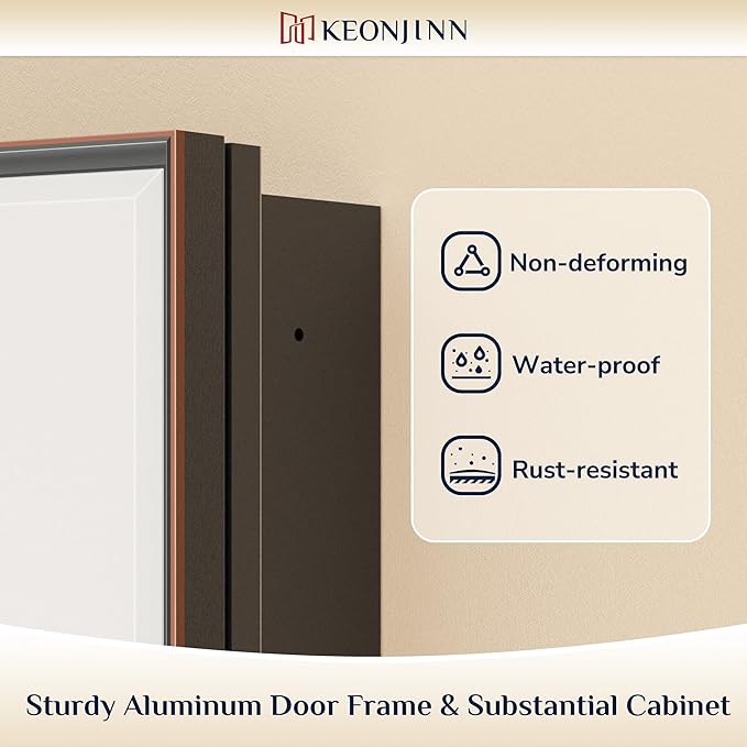 Keonjinn 16" x 24" Medicine Cabinets with Mirror for Bathroom, Oil Rubbed Bronze Recessed or Surface Wall-Mounted Aluminum Alloy Framed Beveled Mirror, Farmhouse Bathroom Mirror with Storage Cabinet