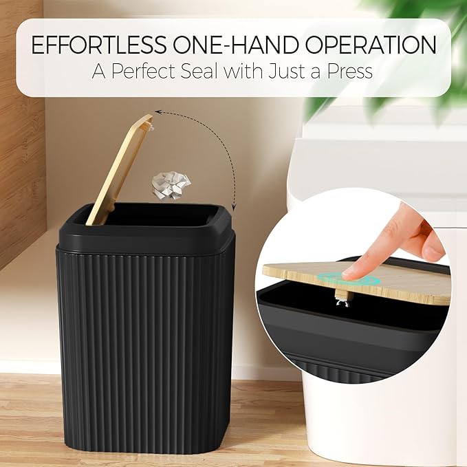 Bathroom Accessories Set - Black Bathroom Set with Shower Curtain and Rugs, Trash Can, Toilet Brush with Holder, Soap Dispenser, Toothbrush and Toothpaste Holder, Cup, Soap Dish, Qtip Holders, Hooks