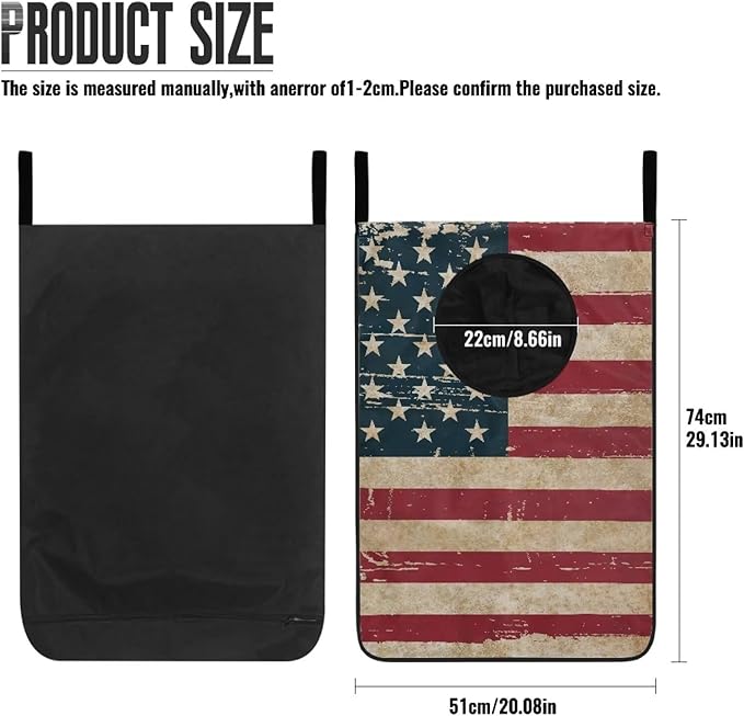 ZOUTAIRONG American Flag Over Door Laundry Hamper Hanging Laundry Bag for Bedroom/Bathroom Decor Space Saving Organizers Toys Storage Laundry Basket for 4th of July