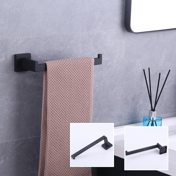 GERZWY SUS 304 Stainless Steel Bathroom Hand Towel Holder Matte Black Towel Ring for Bath Kitchen Garage Heavy Duty Wall Mounted FG1606-BK