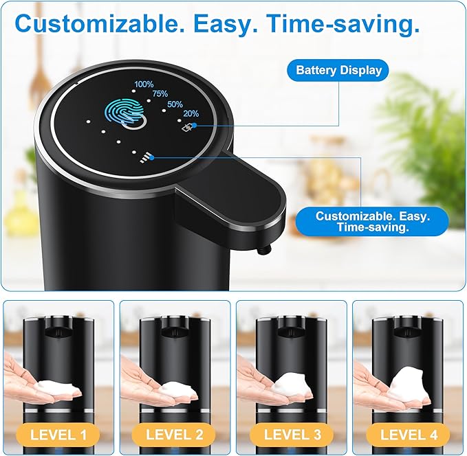 Fantictas Automatic Foaming Soap Dispenser Foaming Hand Sanitizer Touchless 1200mAh Soap Dispenser Rechargeable with Sensor for Bathroom Kitchen