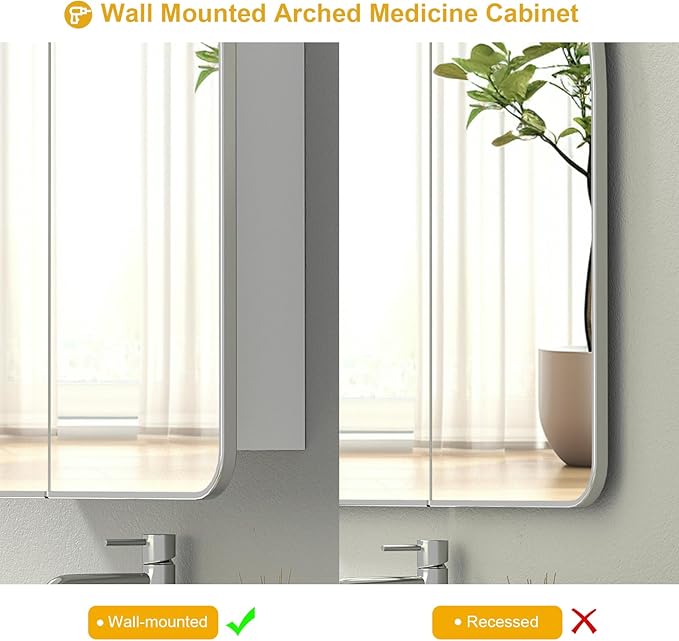 Arched Medicine Cabinet with Mirror,Silver Bathroom Mirror Cabinet,24x28 Mirrored Medicine Cabinets for Bathroom Mirror with Storage,Wall Mounted Medicine Cabinets,botiquines de baño