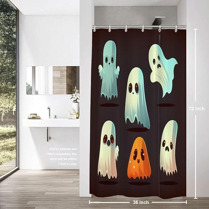 Shrahala Halloween Ghosts Decorative Shower Curtain, Vintage Spooky Creatures Bathroom Décor Polyester Fiber Waterproof with Plastic Rings for Shower Stall Bathtubs 72 x 36 in
