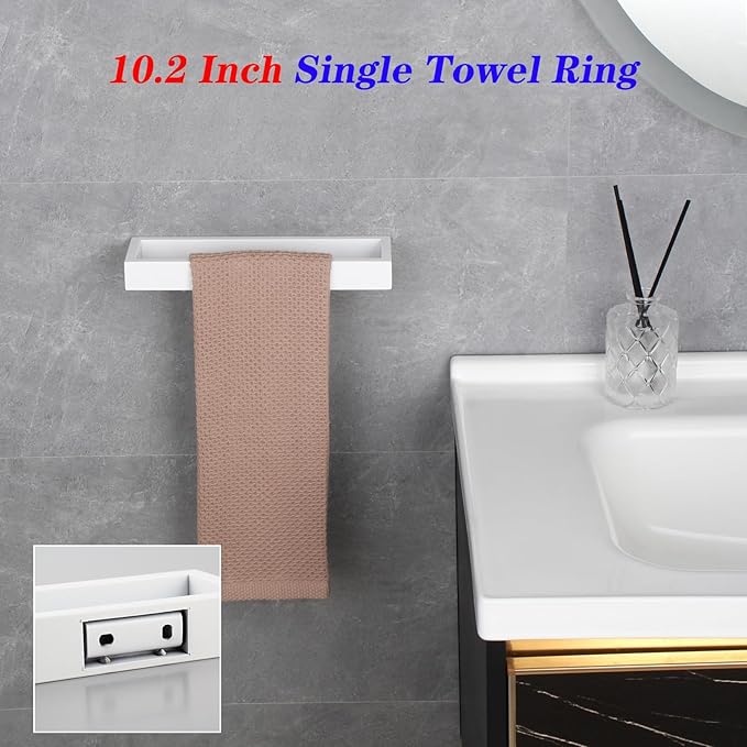 GERZWY SUS304 Stainless Steel Towel Holder Towel Hanger Towel Ring for Bathroom Lavatory Wall Mount Contemporary Style, White