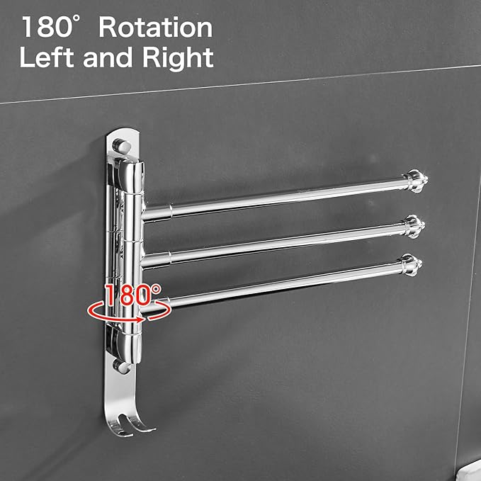 Chrome Plated Swivel Towel Rack Stainless Steel Adjustable Bathroom Towel Rack 12 * 1.5 * 10 inches for Bathroom, Bedroom, Balcony Removable Towel Bar (Electroplated, Triple Bar)