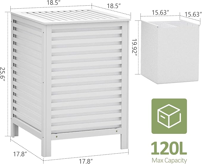 Bamboo Laundry Hamper with Lid, 120L Large Double Laundry Basket with Removable Liner Bag, 2-Section Clothes Laundry Sorter for Bedroom, Bathroom, Laundry Room,18.5 x 18.5 x 25.6 Inches