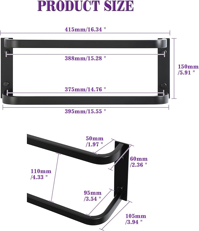Alise Double Towel Bars for Bathroom,16'' Towel Holder Towel Racks for Bathroom Wall Mount,SUS304 Stainless Steel Double Towel Rail Towel Hanger for Walls,Matte Black